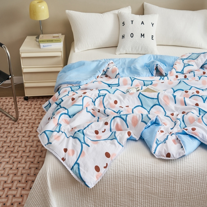 91家纺网 家纺一手货源 找家纺 畅销被业 2025新款水洗棉印花夏被夏凉被空调被 可爱蓝兔