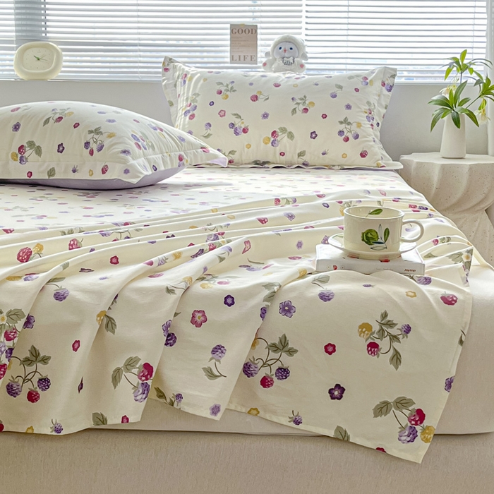 91家纺网 家纺一手货源 找家纺 涵宸家纺 2024新款全棉小清新印花单品套件--单床单 床单-樱桃可可