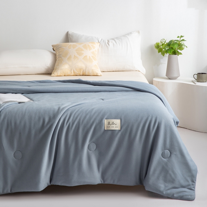 91家纺网 家纺一手货源 找家纺 慕尚家纺 2025新款针织棉华夫格夏被 华夫格 深海蓝