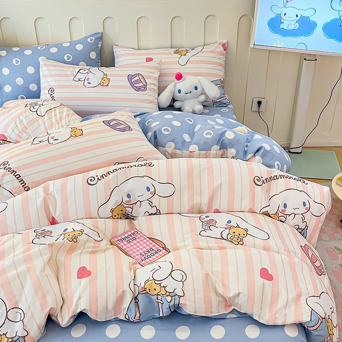 91家纺网 家纺一手货源 找家纺 博雅 2024新款全棉三丽鸥AB版活性印花四件套 休闲玉桂狗