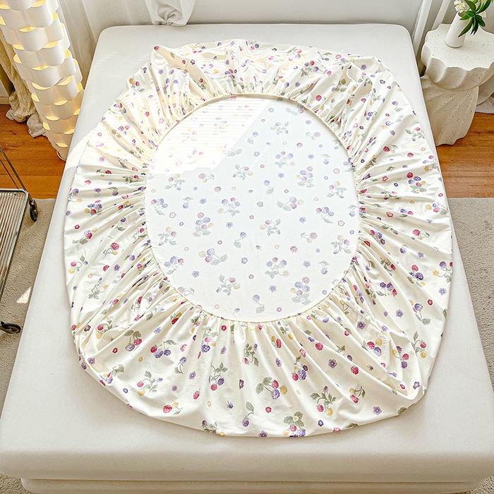 91家纺网 家纺一手货源 找家纺 涵宸家纺 2024新款全棉小清新印花单品套件--单床笠 床笠-樱桃可可