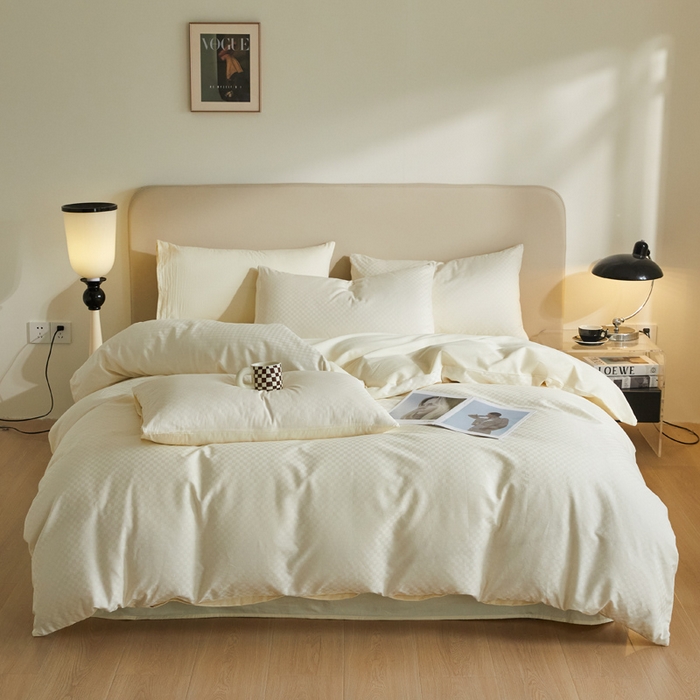 91家纺网 家纺一手货源 找家纺 涵宸家纺 2024新款全棉提花四件套-菲比 菲比-珍珠白