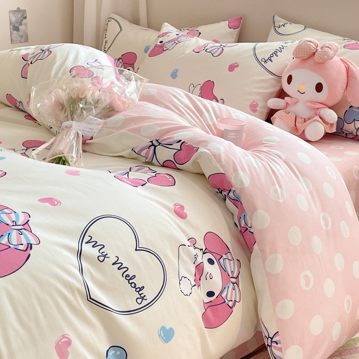 91家纺网 家纺一手货源 找家纺 博雅 2024新款全棉三丽鸥AB版活性印花四件套 樱桃美乐蒂