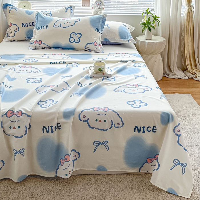 91家纺网 家纺一手货源 找家纺 涵宸家纺 2024新款全棉小清新印花单品套件--单床单 床单-玉桂兔