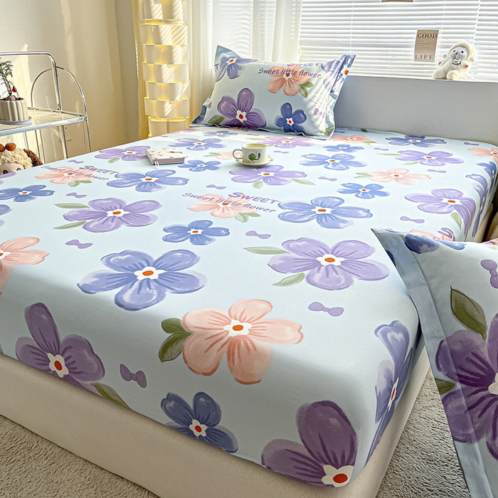 91家纺网 家纺一手货源 找家纺 涵宸家纺 2024新款全棉小清新印花单品套件--单床笠 床笠-花季