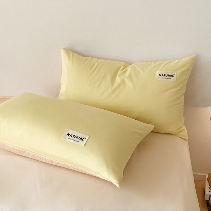 91家纺网 家纺一手货源 找家纺 芊寻家居 2024新款13372全棉纯色四件套无印良品风简约套件 初黄-奶茶