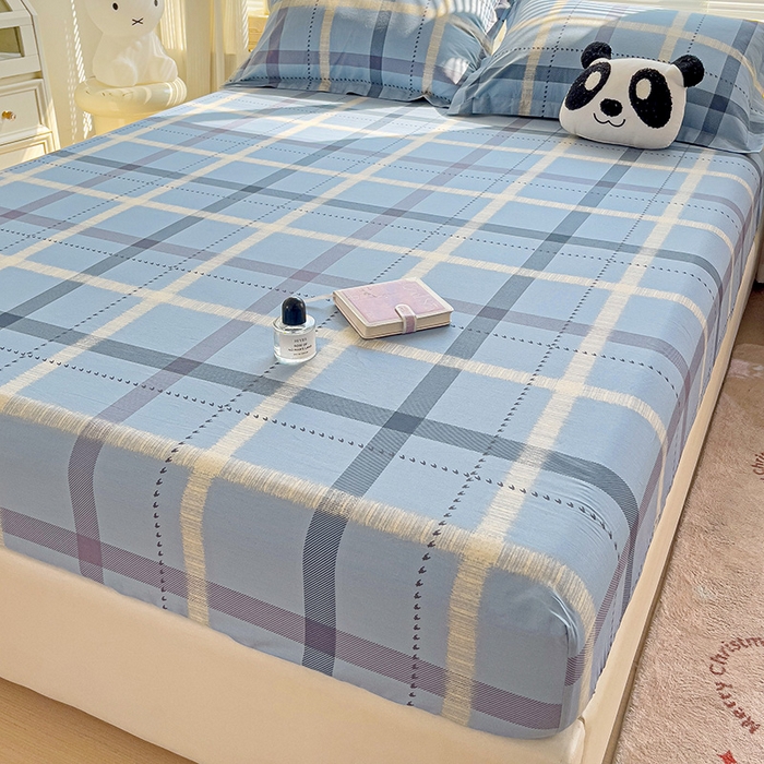 91家纺网 家纺一手货源 找家纺 大柏树 2025新款全棉13376印花四件套系列（可定制）-单床笠 卡洛塔-蓝