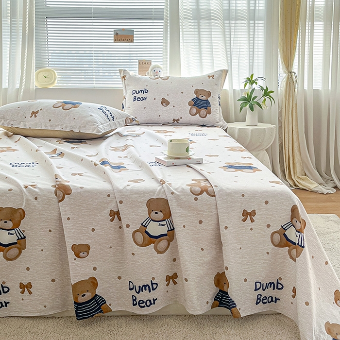 91家纺网 家纺一手货源 找家纺 涵宸家纺 2024新款全棉小清新印花单品套件--单床单 床单-布偶熊