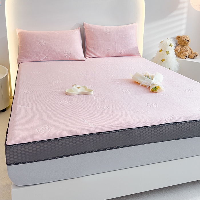 91家纺网 家纺一手货源 找家纺 邦妮家纺 2024新款A类凉感丝床笠凉席床垫30公分内可用 花语-粉