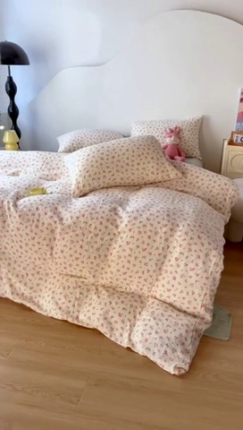 91家纺网 家纺一手货源 找家纺 千朵 2024新款全棉双层纱四件套 陌上花开