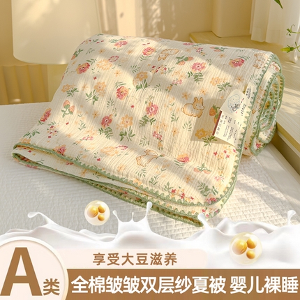 芯恋 2025新款母婴级全棉皱皱纱双层纱夏被 穗花