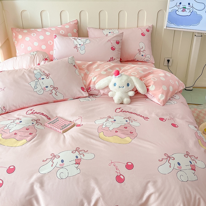 91家纺网 家纺一手货源 找家纺 博雅 2024新款全棉三丽鸥AB版活性印花四件套 粉色玉桂狗