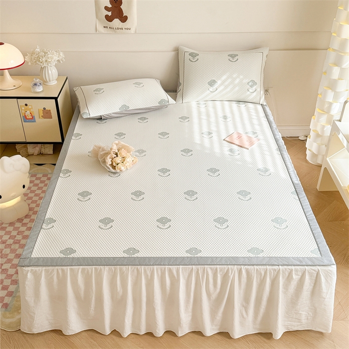 91家纺网 家纺一手货源 找家纺 慕尚家纺 2025新款卡通凉豆豆凉感冰丝席凉席 床席款-四叶草