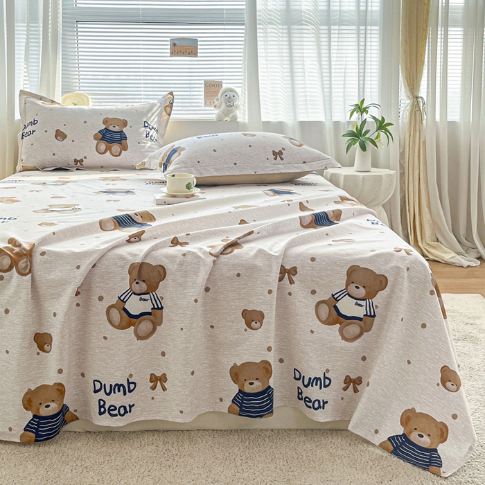 91家纺网 家纺一手货源 找家纺 涵宸家纺 2024新款全棉小清新印花单品套件--单床单 床单-布偶熊