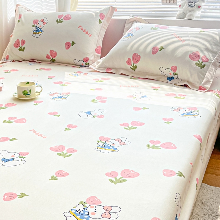 91家纺网 家纺一手货源 找家纺 涵宸家纺 2024新款全棉小清新印花单品套件--单枕套 枕套-花丛兔