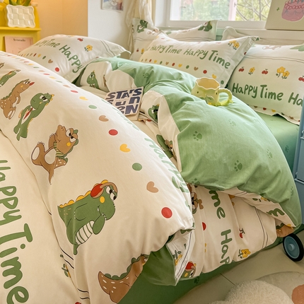 91家纺网 家纺一手货源 找家纺 涵宸家纺 2024新款全棉小清新印花单品套件--单被套 功夫龙仔