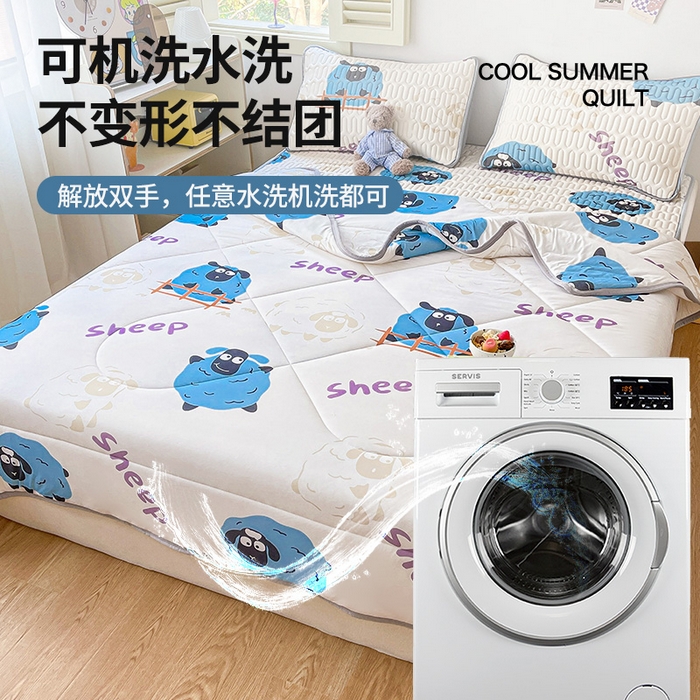 91家纺网 家纺一手货源 找家纺 布卢姆床垫 2025新款A类凉感丝数码印花夏被凉席四件套 小羊肖恩