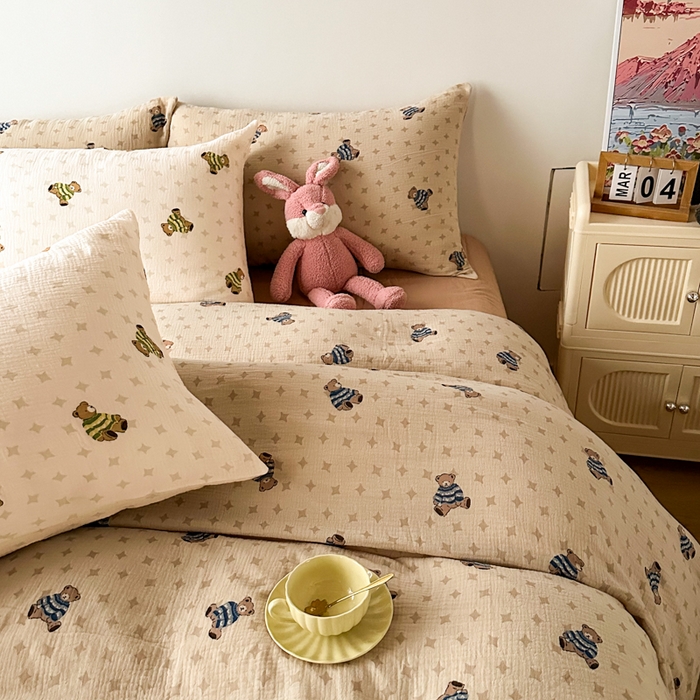 91家纺网 家纺一手货源 找家纺 （总）千朵 2024新款全棉双层纱四件套