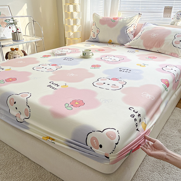 91家纺网 家纺一手货源 找家纺 涵宸家纺 2024新款全棉小清新印花单品套件--单床笠 床笠-萌萌彩