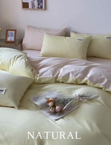 91家纺网 家纺一手货源 找家纺 芊寻家居 2024新款13372全棉纯色四件套无印良品风简约套件 初黄-奶茶