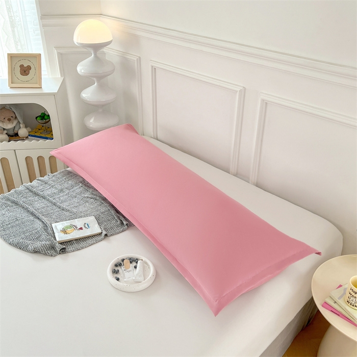 91家纺网 家纺一手货源 找家纺 梦舒羽 2025新款抗菌防水四季款枕套宿舍情侣枕芯套双人枕头套 防水单层枕套-豆沙粉