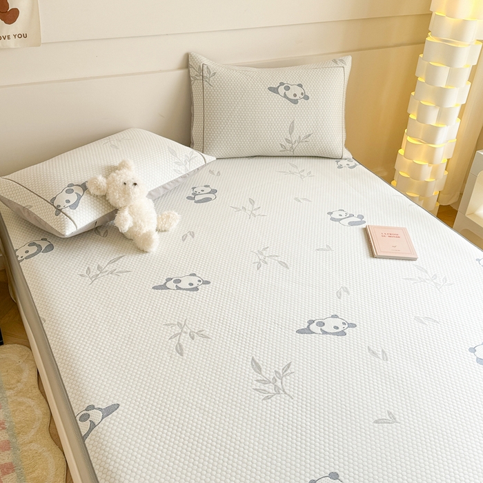 91家纺网 家纺一手货源 找家纺 慕尚家纺 2025新款卡通凉豆豆凉感冰丝席凉席 床笠款-小熊猫