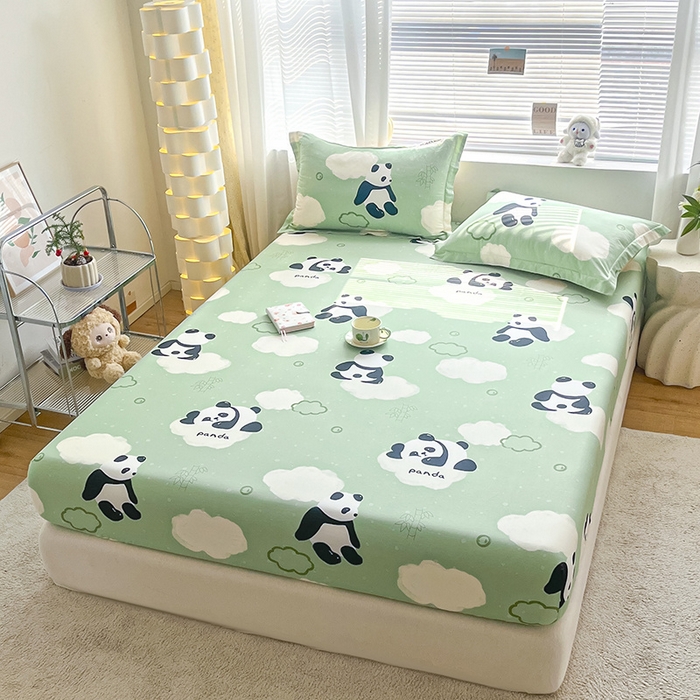 91家纺网 家纺一手货源 找家纺 涵宸家纺 2024新款全棉小清新印花单品套件--单床笠 床笠-云影熊