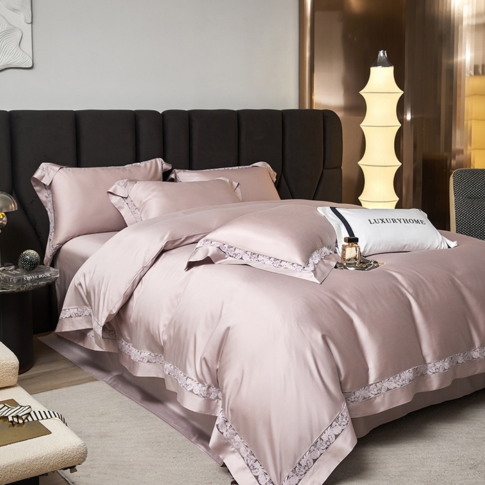 91家纺网 家纺一手货源 找家纺 榻尚家居 2024新款天丝棉法式镂空工艺款四件套--云绡（会员减20） 豆沙色