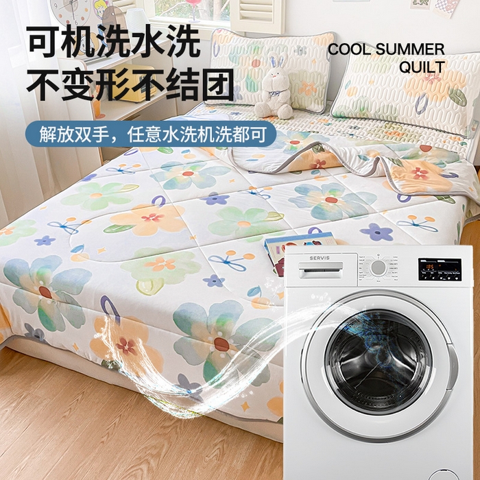 91家纺网 家纺一手货源 找家纺 布卢姆床垫 2025新款A类凉感丝数码印花夏被凉席四件套 彩色花园