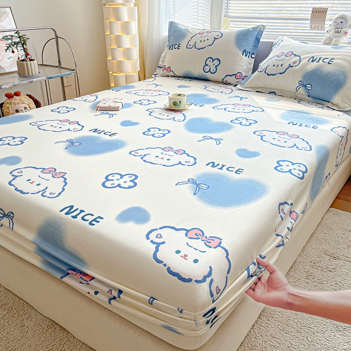 91家纺网 家纺一手货源 找家纺 涵宸家纺 2024新款全棉小清新印花单品套件--单床笠 床笠-玉桂兔