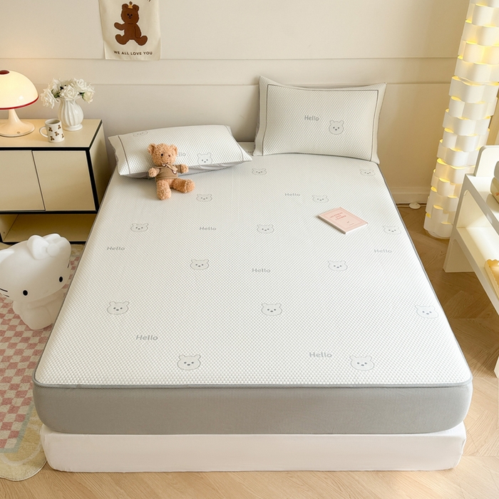 91家纺网 家纺一手货源 找家纺 慕尚家纺 2025新款卡通凉豆豆凉感冰丝席凉席 床笠款-小熊