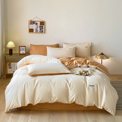 91家纺网 家纺一手货源 找家纺 （总）芊寻家居 2024新款13372全棉纯色四件套无印良品风简约套件