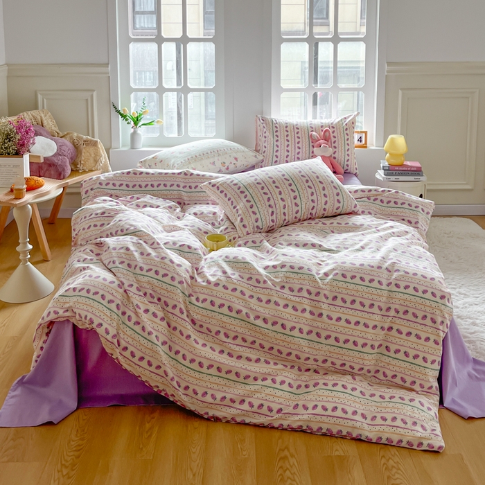 91家纺网 家纺一手货源 找家纺 千朵 2024新款全棉四件套 乌梅紫酱