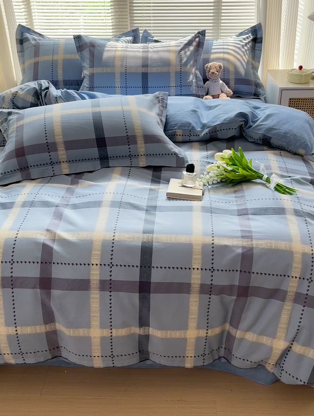 91家纺网 家纺一手货源 找家纺 大柏树 2025新款全棉13376印花四件套系列（可定制）-床单四件套 卡洛塔-蓝