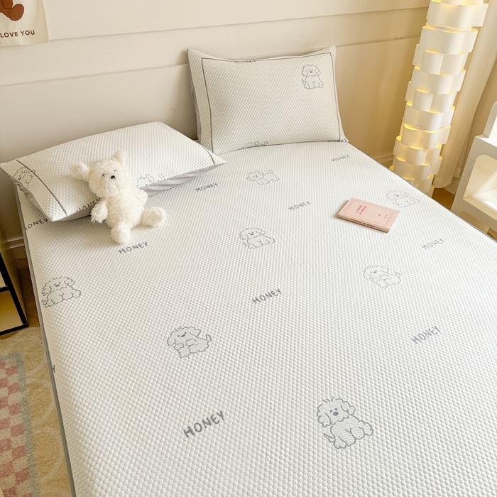 91家纺网 家纺一手货源 找家纺 慕尚家纺 2025新款卡通凉豆豆凉感冰丝席凉席 床笠款-小狗