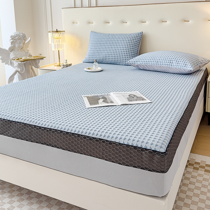 91家纺网 家纺一手货源 找家纺 邦妮家纺 2024新款A类凉感丝床笠凉席床垫30公分内可用 凉感-天蓝