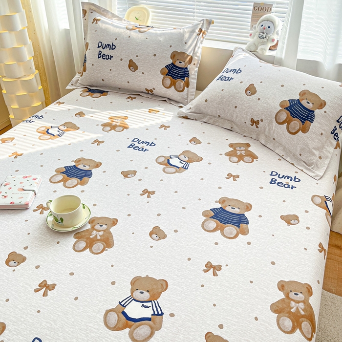 91家纺网 家纺一手货源 找家纺 涵宸家纺 2024新款全棉小清新印花单品套件--单床单 床单-布偶熊