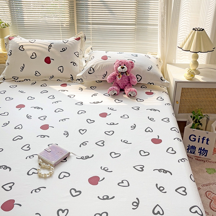 91家纺网 家纺一手货源 找家纺 大柏树 2025新款全棉13376印花四件套系列（可定制）-单床单 比心-红