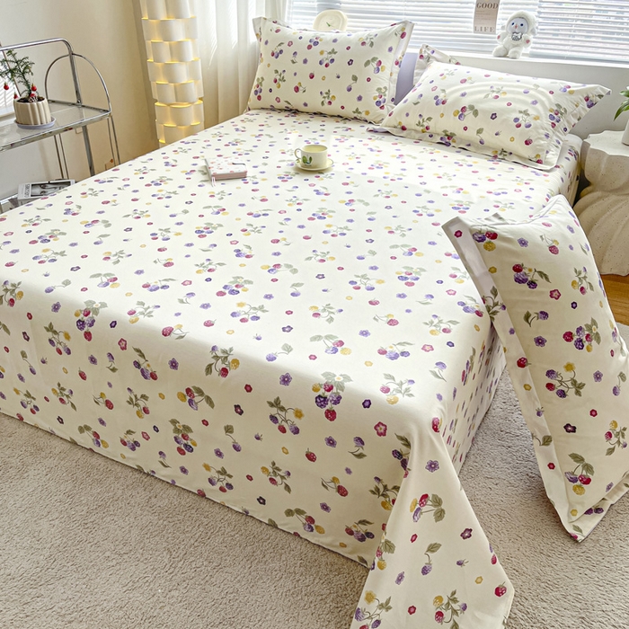 91家纺网 家纺一手货源 找家纺 涵宸家纺 2024新款全棉小清新印花单品套件--单床单 床单-樱桃可可