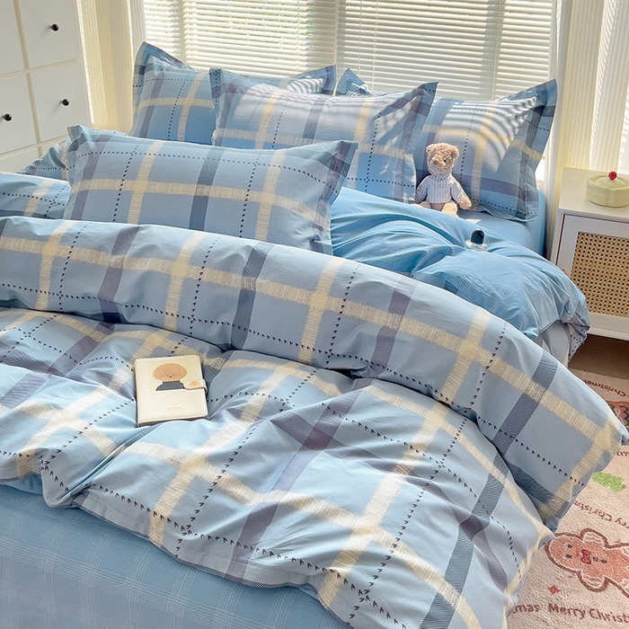 91家纺网 家纺一手货源 找家纺 大柏树 2025新款全棉13376印花四件套系列（可定制）-床单四件套 卡洛塔-蓝