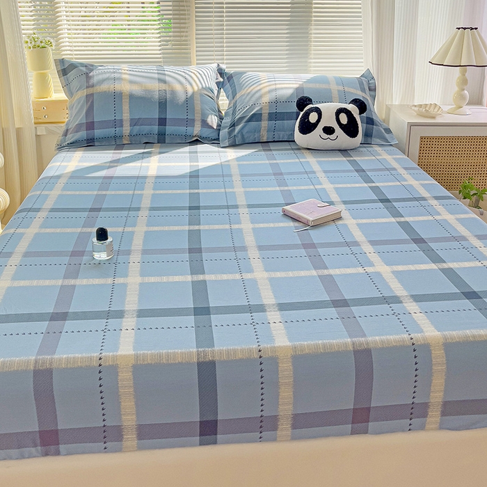 91家纺网 家纺一手货源 找家纺 大柏树 2025新款全棉13376印花四件套系列（可定制）-单床笠 卡洛塔-蓝