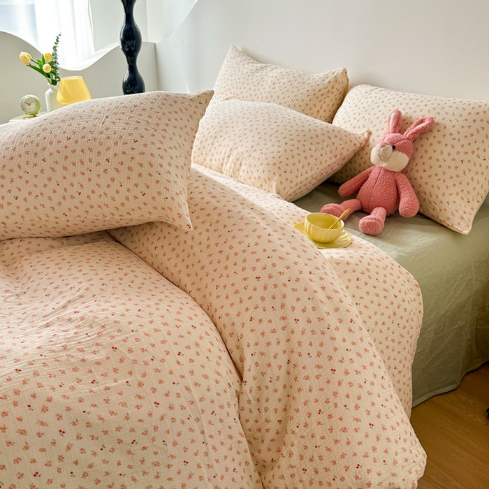 91家纺网 家纺一手货源 找家纺 千朵 2024新款全棉双层纱四件套 陌上花开