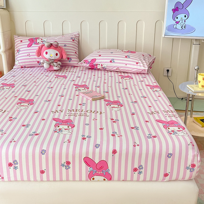 91家纺网 家纺一手货源 找家纺 博雅 2024新款三丽鸥正版授权全棉活性印花单床笠 花园美乐蒂