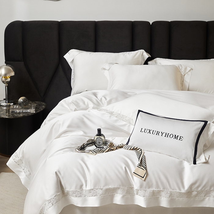 91家纺网 家纺一手货源 找家纺 榻尚家居 2024新款天丝棉法式镂空工艺款四件套--云绡（会员减20） 珍珠白