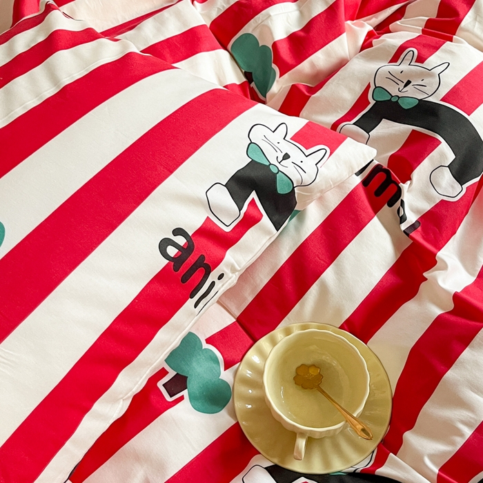 91家纺网 家纺一手货源 找家纺 千朵 2024新款全棉四件套 领结猫