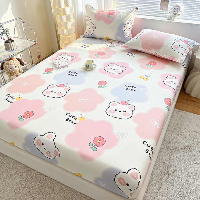 91家纺网 家纺一手货源 找家纺 涵宸家纺 2024新款全棉小清新印花单品套件--单床笠 床笠-萌萌彩