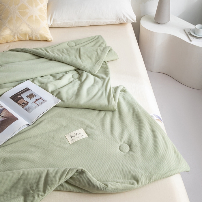 91家纺网 家纺一手货源 找家纺 慕尚家纺 2025新款针织棉华夫格夏被 华夫格 湖绿