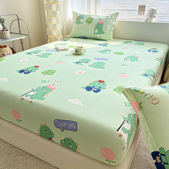 91家纺网 家纺一手货源 找家纺 涵宸家纺 2024新款全棉小清新印花单品套件--单床笠 床笠-龙游记