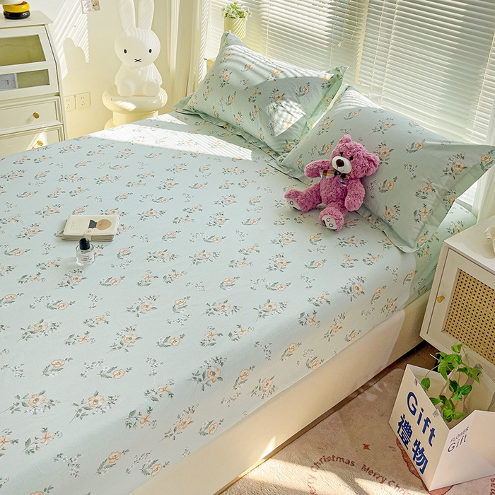 91家纺网 家纺一手货源 找家纺 大柏树 2025新款全棉13376印花四件套系列（可定制）-单床笠 浅沫