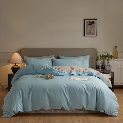 91家纺网 家纺一手货源 找家纺 （总）梵克保罗 2024新款全棉轻奢纯色双拼刺绣四件套